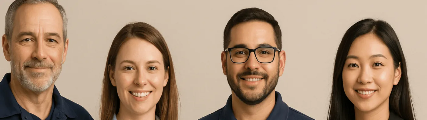 Group photo headshots of our staff. John Harris -Sarah Thompson -Mike Rodriguez -Emily Nguyen